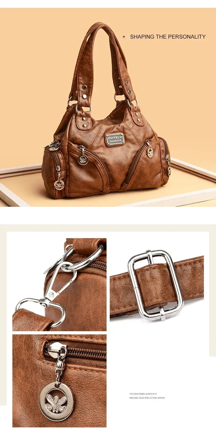 Luxury Soft Pu Leather Brand Girls Shoulder Bags Black HandBags Tote New Arrival Mini Small Motorcycle Bags Crossbody for Women