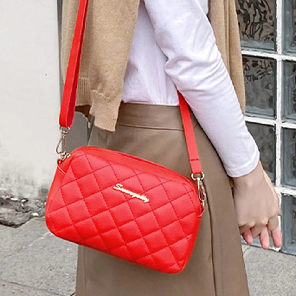 PU Lattice Fashion Women Bag Solid Color Stylish Ladies Handbags Shopping Daily Purse Embroidered Shoulder Crossbody Bag