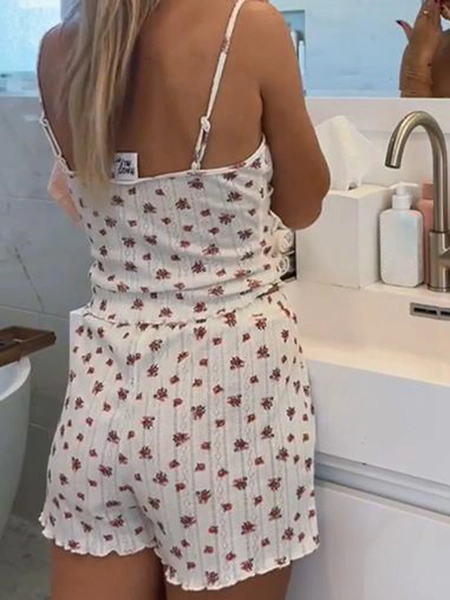 Aesthetic Spaghetti Strap Crop Top & Button Short