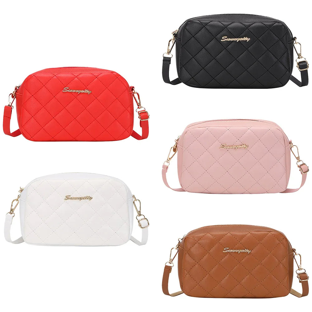 PU Lattice Fashion Women Bag Solid Color Stylish Ladies Handbags Shopping Daily Purse Embroidered Shoulder Crossbody Bag