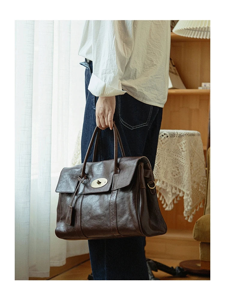 designer handmade genuine leather women large-capacity handbag fashion vintage cowhide multifunctional shoulder crossbody bag