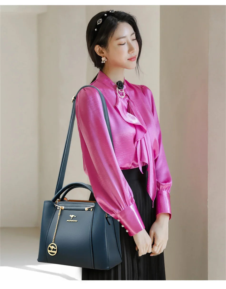 3 Layers Large Capacity Women Tote Bag Soft Leather Luxury Handbags Women Bags Designer Solid Color Crossbody Bag Hand Bags 2025
