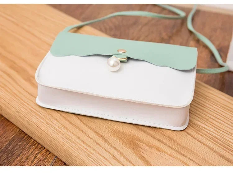 Women's PU Leather Shoulder Bag, Solid Color Messenger Purse with Pearl Pendant, Small Travel Handbag