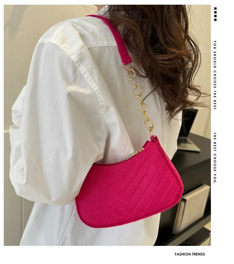 Felt Mini Shoulder Bags for Women Underarm Bags Texture Solid Color Casual Handbags Female Light Crossbody Bags