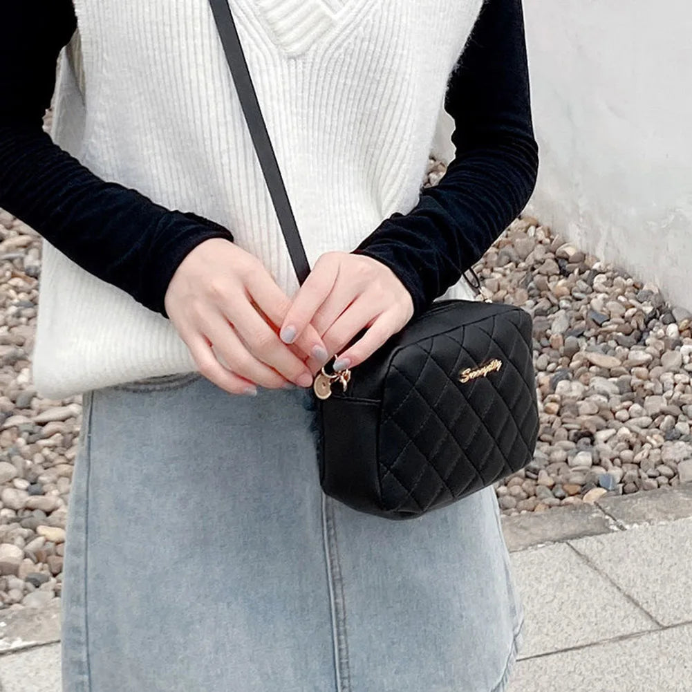 PU Lattice Fashion Women Bag Solid Color Stylish Ladies Handbags Shopping Daily Purse Embroidered Shoulder Crossbody Bag