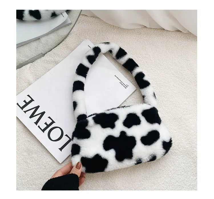 New Fluffy Totes Soft Plush Shoulder Underarm Bag Solid Color Purse Autumn Winter Handbag Women Lady Fashion Storage Pouch