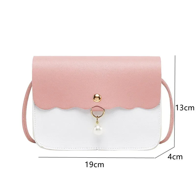 Women's PU Leather Shoulder Bag, Solid Color Messenger Purse with Pearl Pendant, Small Travel Handbag
