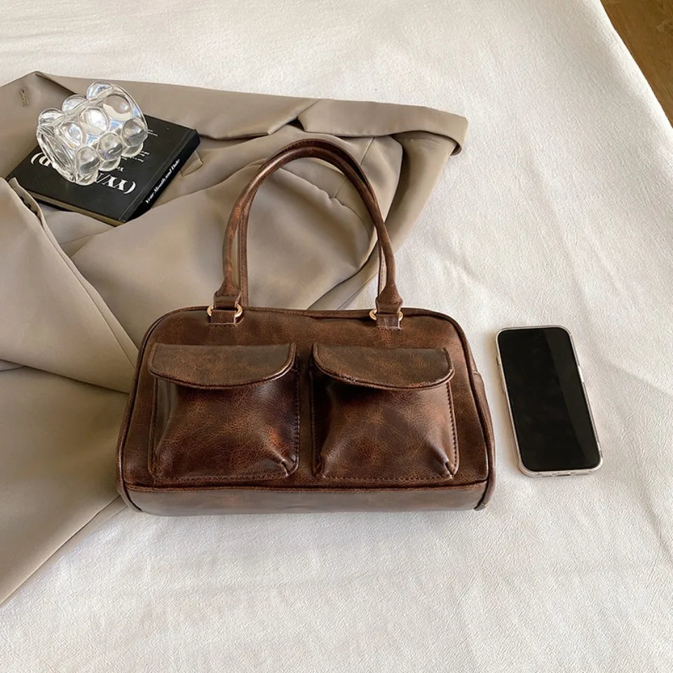 Vintage/Business Shoulder Pu Leather 2 Pocket Chic Female Underarm Bag