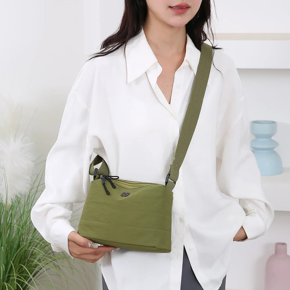 New Soft Nylon Cloth Women Shoulder Bag Multiple Pockets Casual Style Crossbody Bags Solid Color Tote Bag Girls
