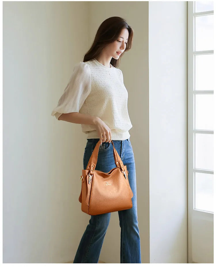 Genuine Soft Leather Shoulder Crossbody Tote Messenger Bag Large Capacity