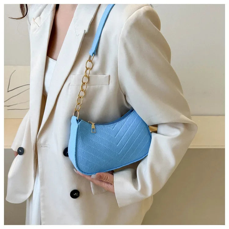 Felt Mini Shoulder Bags for Women Underarm Bags Texture Solid Color Casual Handbags Female Light Crossbody Bags