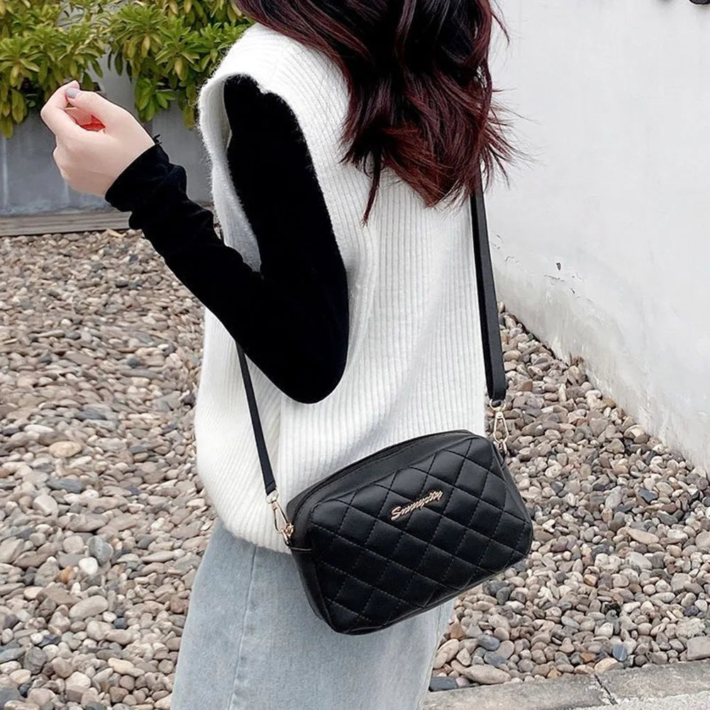PU Lattice Fashion Women Bag Solid Color Stylish Ladies Handbags Shopping Daily Purse Embroidered Shoulder Crossbody Bag