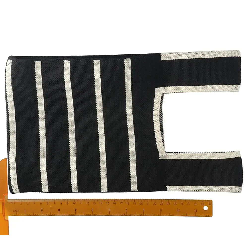 Student Wide Stripe Reusable Knot Wrist Bag Knit Handbag Plaid Tote Bag Shopping Bags