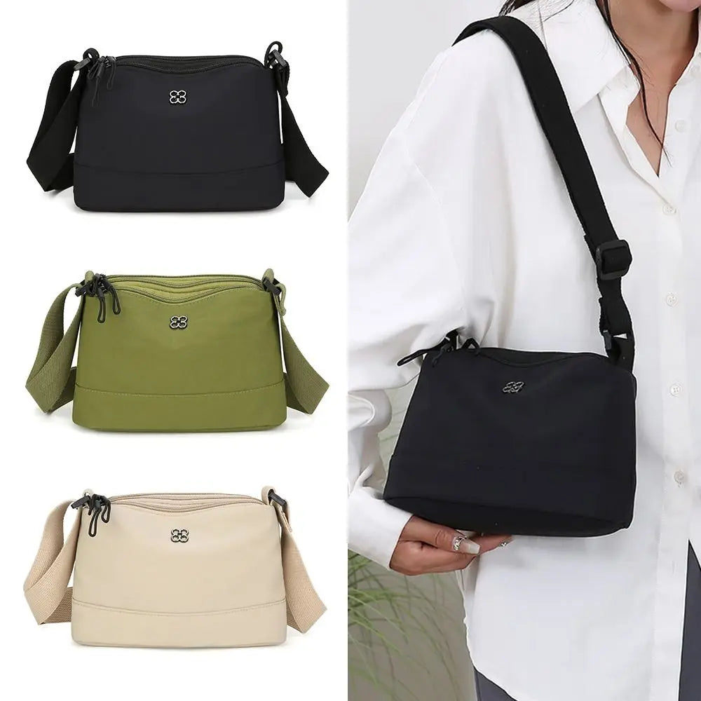New Soft Nylon Cloth Women Shoulder Bag Multiple Pockets Casual Style Crossbody Bags Solid Color Tote Bag Girls