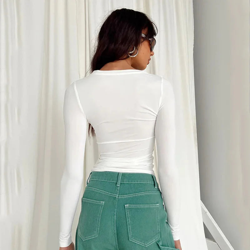 Women Casual Long Sleeve Pullover Shirt |💥 Solid Slim Fit Streetwear Base Tee🙋
