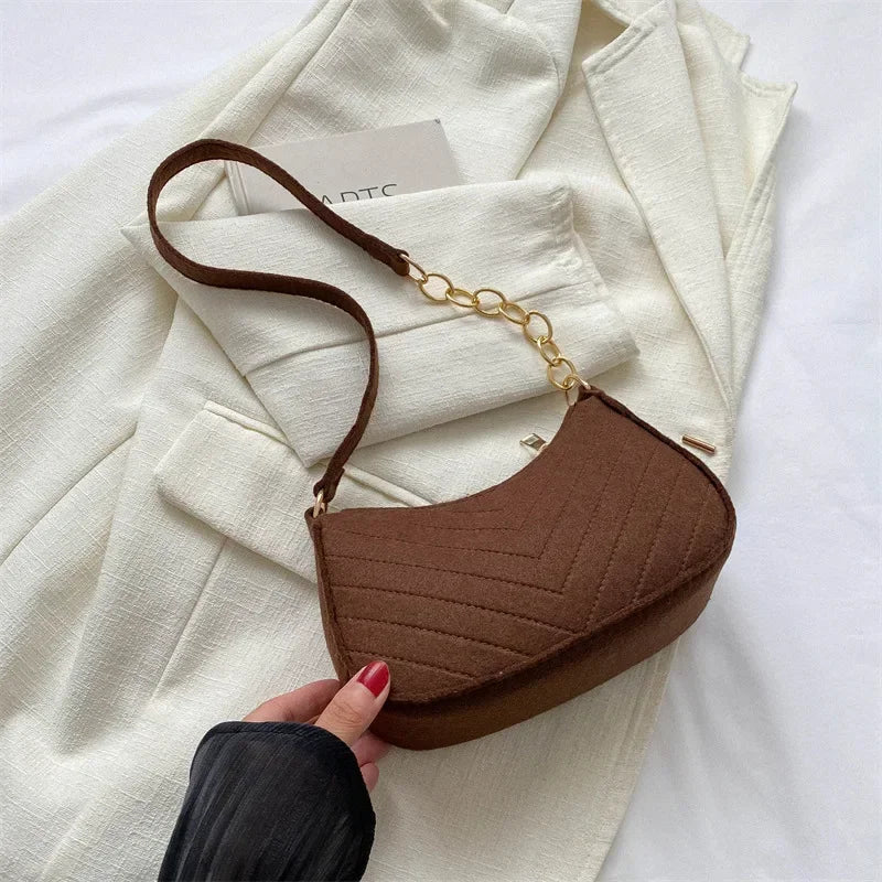 Felt Mini Shoulder Bags for Women Underarm Bags Texture Solid Color Casual Handbags Female Light Crossbody Bags