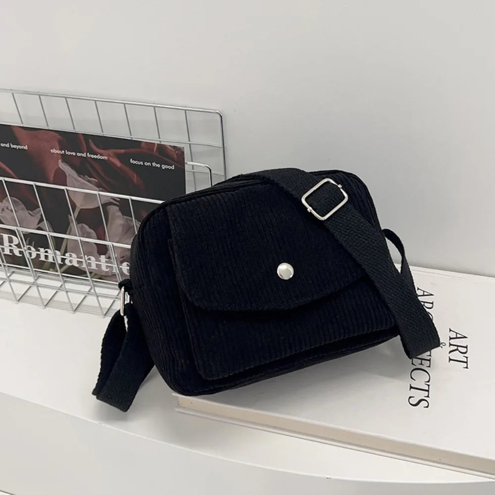 New Corduroy Striped Crossbody Bag Simple Design Adjustable Strap Shoulder Bags Solid Colour Mini Coin Pouch for Casual Wear