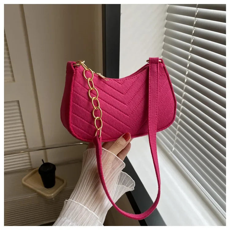 Felt Mini Shoulder Bags for Women Underarm Bags Texture Solid Color Casual Handbags Female Light Crossbody Bags