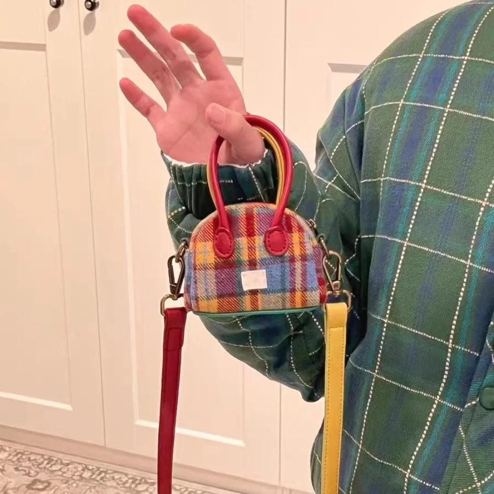 Fashion Retro Plaid Retro Shoulder Bag Portable American Retro Style Handbag Simple Style Crossbody Bag Women
