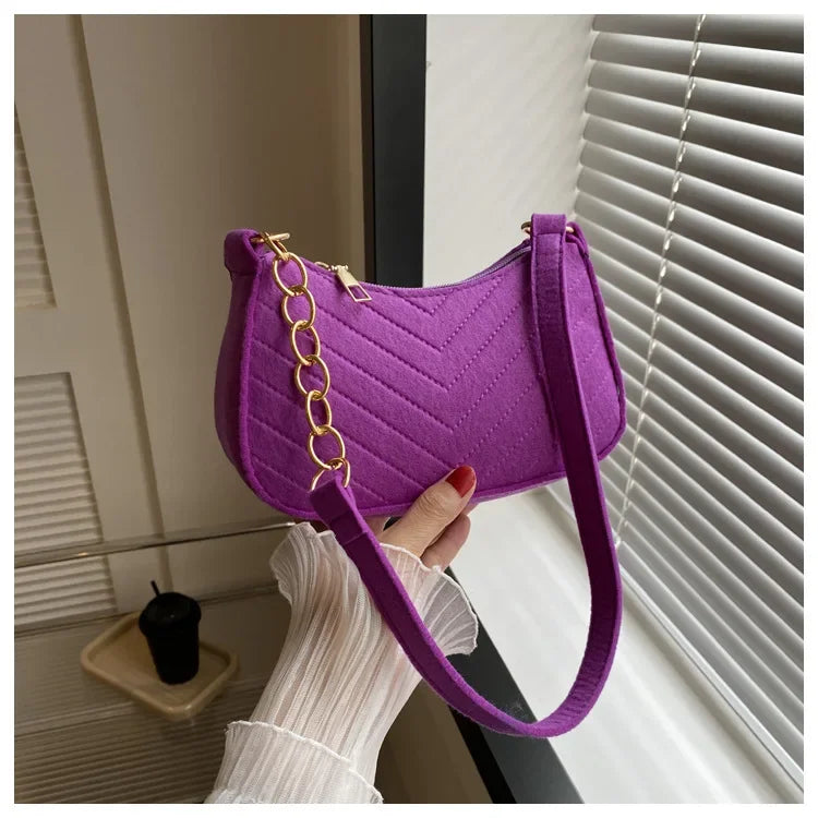 Felt Mini Shoulder Bags for Women Underarm Bags Texture Solid Color Casual Handbags Female Light Crossbody Bags