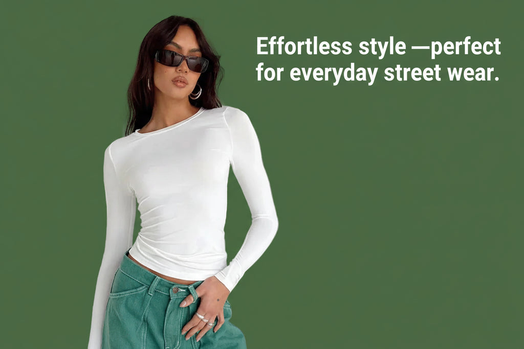 Women Casual Long Sleeve Pullover Shirt |💥 Solid Slim Fit Streetwear Base Tee🙋