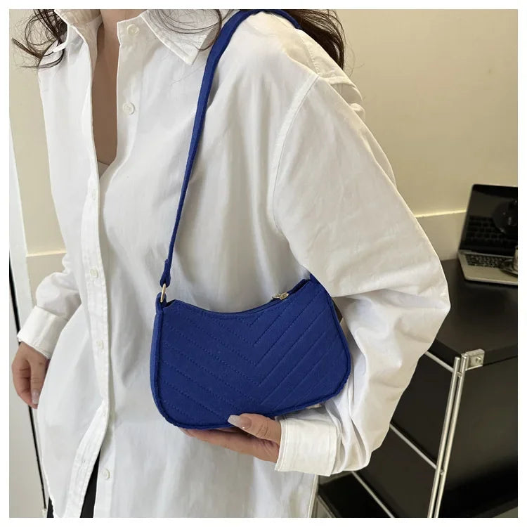 Felt Mini Shoulder Bags for Women Underarm Bags Texture Solid Color Casual Handbags Female Light Crossbody Bags
