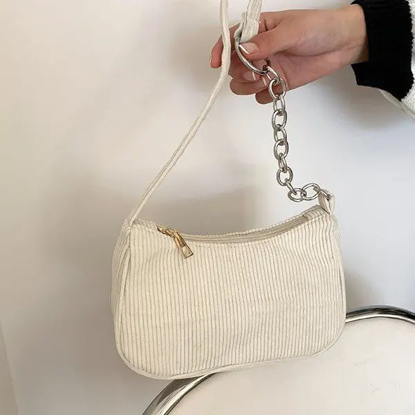 Fashion Vintage Women Handbags Corduroy Underarm Bag Casual Women Shoulder Bags Solid Color Zipper Female Handbag Clutch