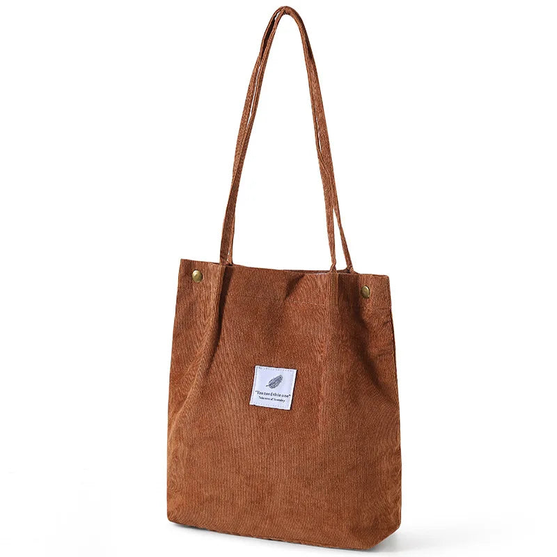 Women Corduroy Shoulder Shopping Bags Reusable Casual Outdoor Party Tote 2024 New Female Bag Handbags with Button Eco Organizer