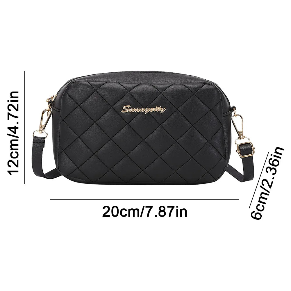 PU Lattice Fashion Women Bag Solid Color Stylish Ladies Handbags Shopping Daily Purse Embroidered Shoulder Crossbody Bag