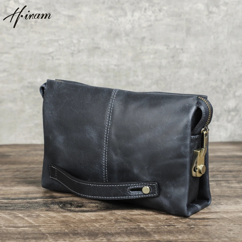 Crazy Horse Genuine Leather Password Lock Casual Clutch Bag Male Wallet Men's Purse Protective Large Capacity Blue Handbag