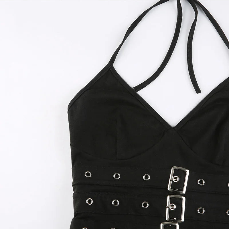 Bandage Crop Top Black Backless  Top Lace Up Cute Party Beach Summer Sweats Women Retro Basic Mini Vest Punk