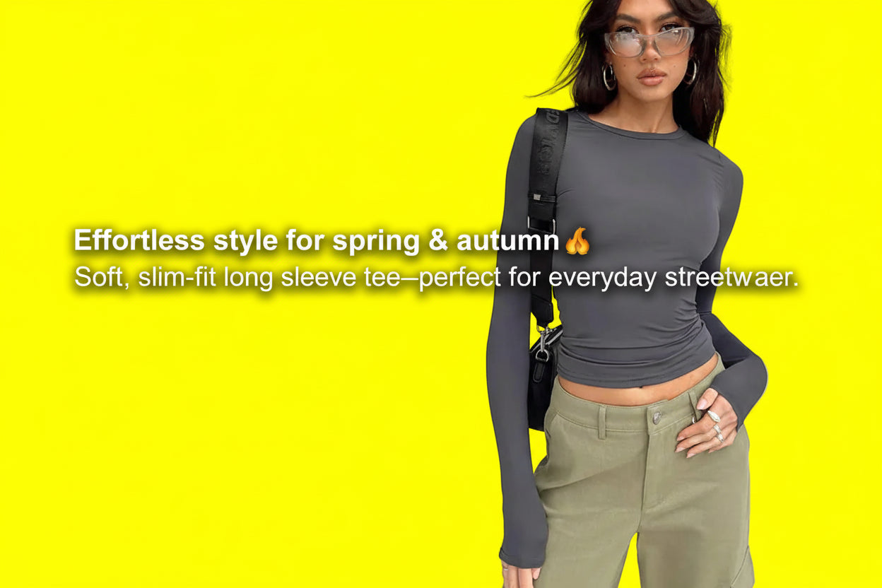 Women Casual Long Sleeve Pullover Shirt |💥 Solid Slim Fit Streetwear Base Tee🙋