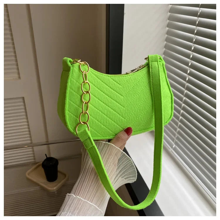 Felt Mini Shoulder Bags for Women Underarm Bags Texture Solid Color Casual Handbags Female Light Crossbody Bags