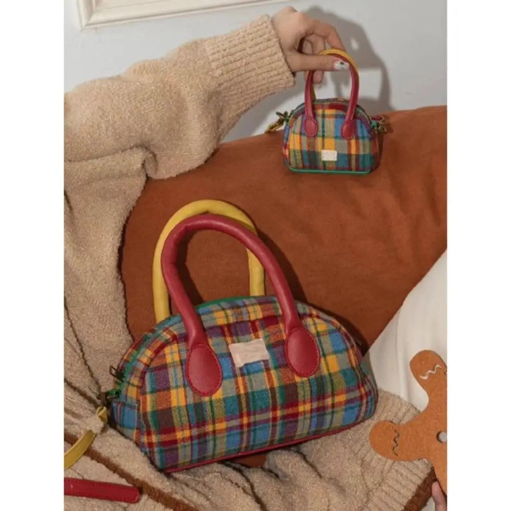 Fashion Retro Plaid Retro Shoulder Bag Portable American Retro Style Handbag Simple Style Crossbody Bag Women