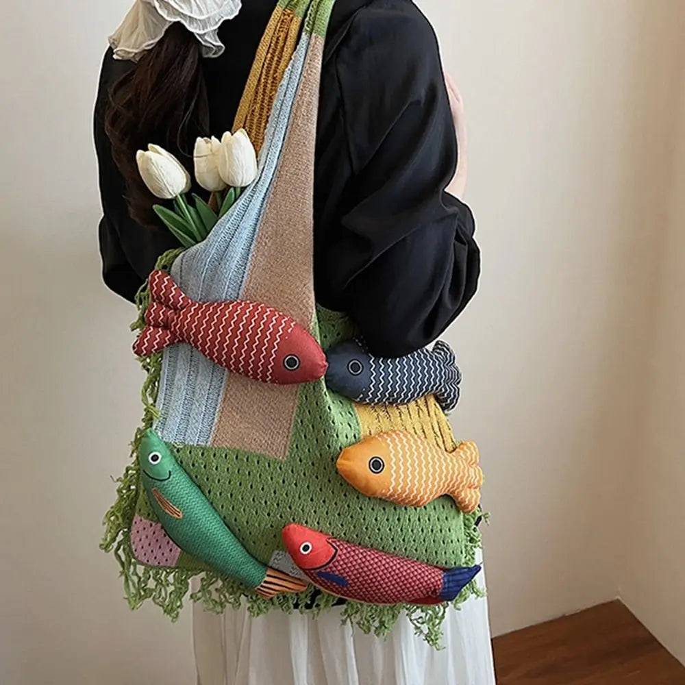 Fish Hollow Out Weave Fashion Handbag