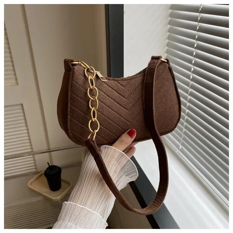 Felt Mini Shoulder Bags for Women Underarm Bags Texture Solid Color Casual Handbags Female Light Crossbody Bags