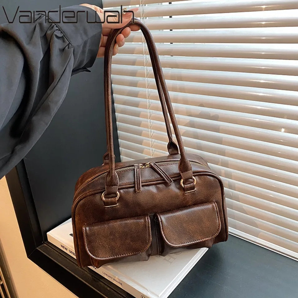 Vintage/Business Shoulder Pu Leather 2 Pocket Chic Female Underarm Bag