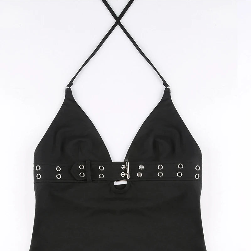Bandage Crop Top Black Backless  Top Lace Up Cute Party Beach Summer Sweats Women Retro Basic Mini Vest Punk