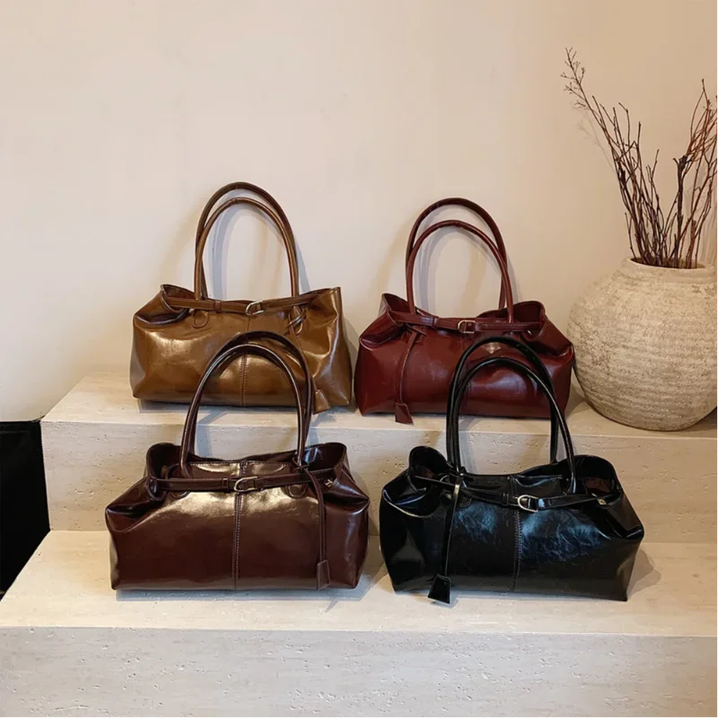 PU Leather Tote Slouchy Hobo Handbag