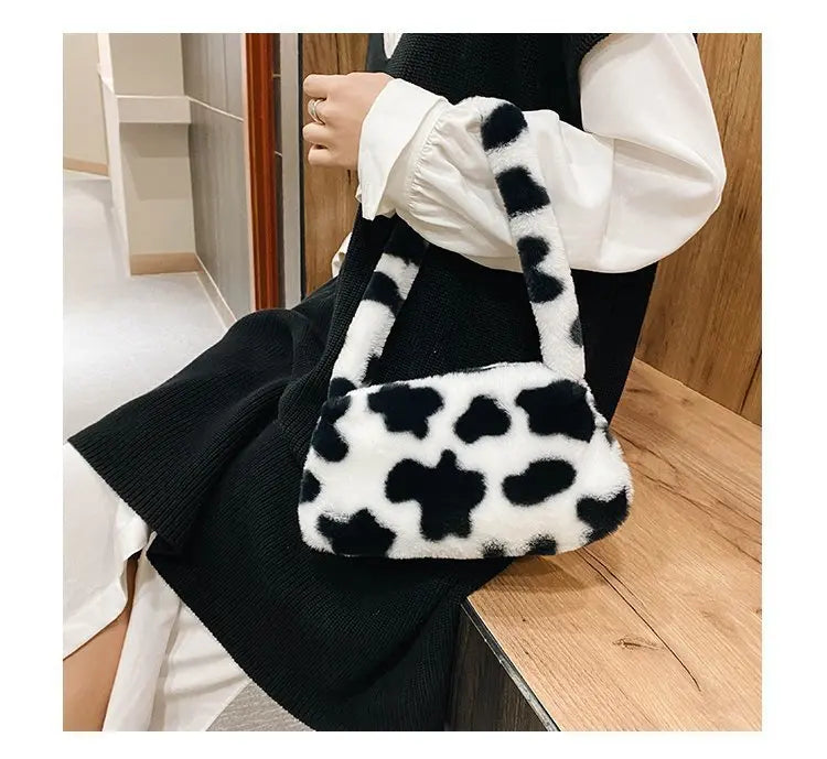 New Fluffy Totes Soft Plush Shoulder Underarm Bag Solid Color Purse Autumn Winter Handbag Women Lady Fashion Storage Pouch