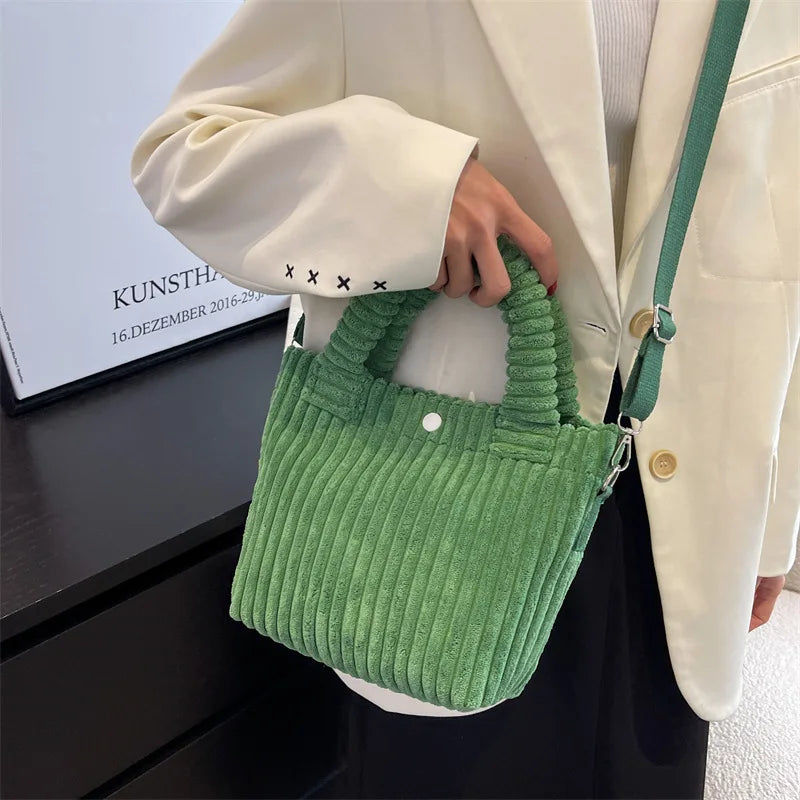 2025 Trend New Handbags Niche Versatile Bucket Shoulder Bags Fashion Corduroy Women's Bag Female Nylon Button Crossbody Bags