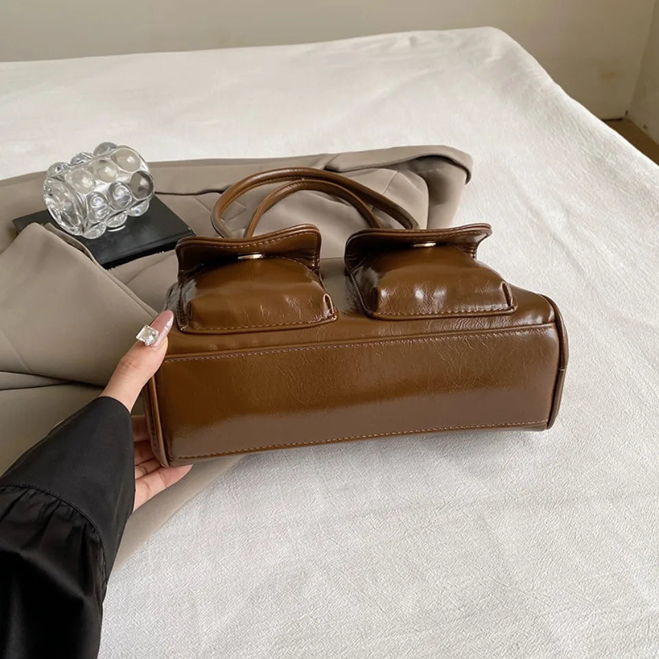 Vintage/Business Shoulder Pu Leather 2 Pocket Chic Female Underarm Bag