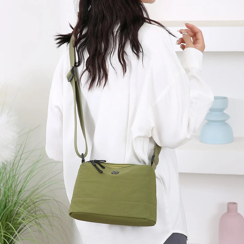 New Soft Nylon Cloth Women Shoulder Bag Multiple Pockets Casual Style Crossbody Bags Solid Color Tote Bag Girls