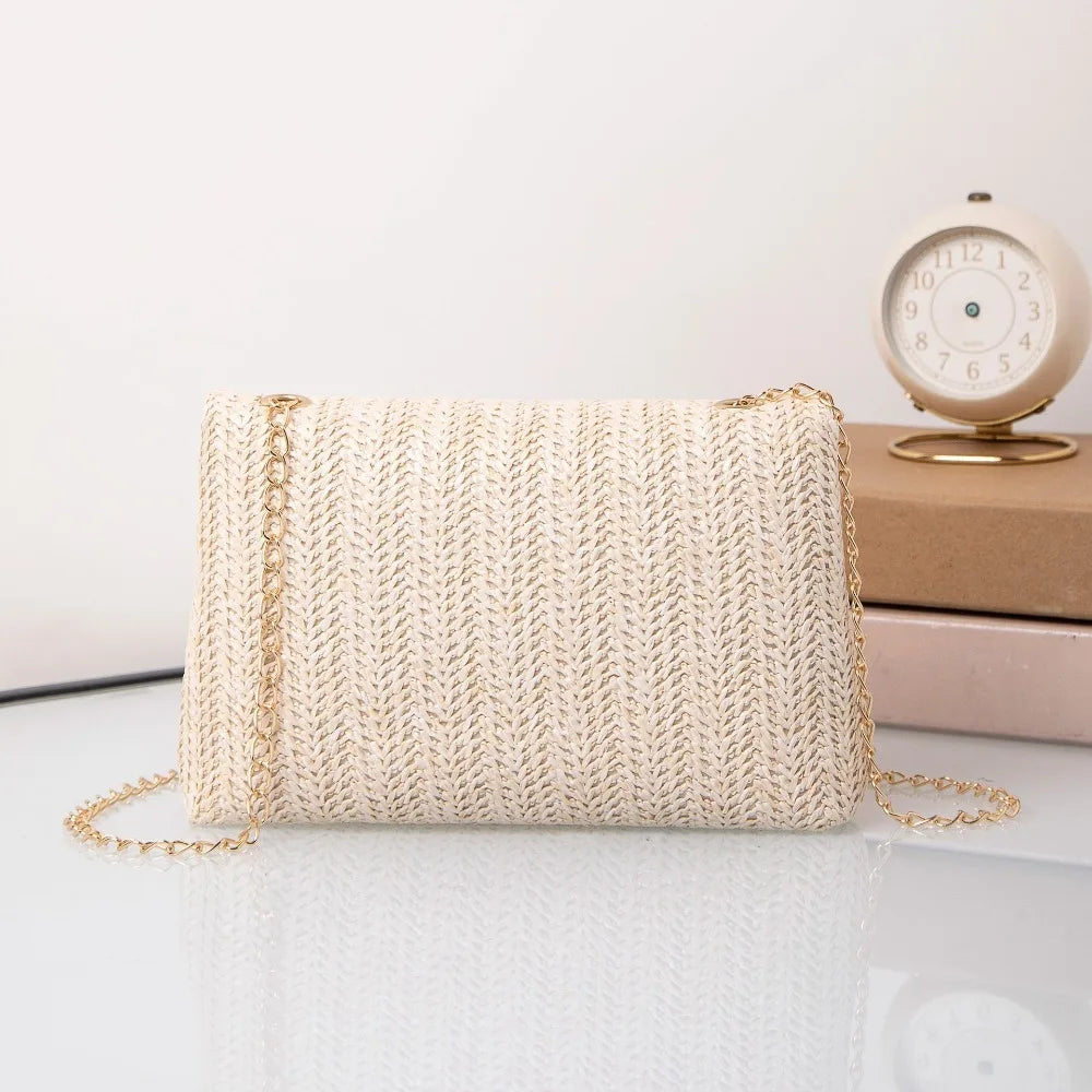 Fashion Straw Shoulder Bag Woven High Capacity Clutch Handbag Handmade Crossbody Bag Women