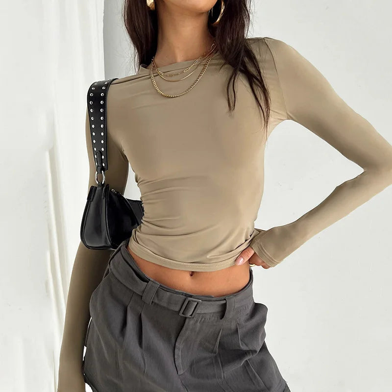 Women Casual Long Sleeve Pullover Shirt |💥 Solid Slim Fit Streetwear Base Tee🙋