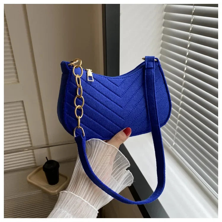 Felt Mini Shoulder Bags for Women Underarm Bags Texture Solid Color Casual Handbags Female Light Crossbody Bags