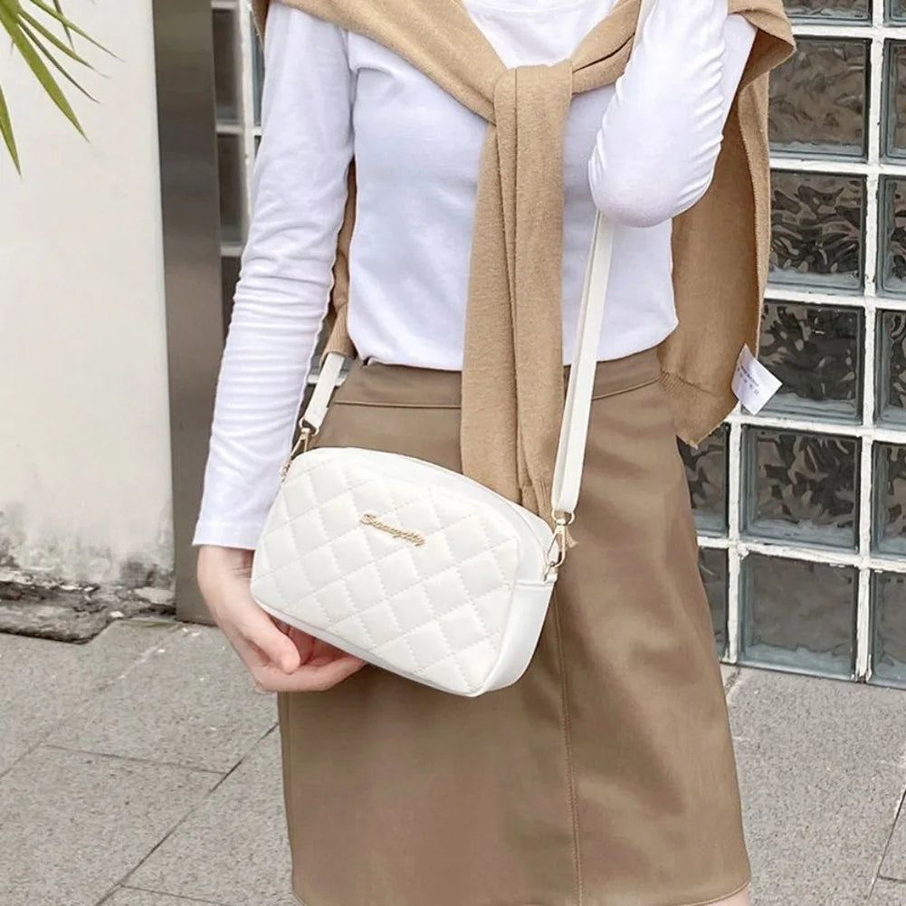 PU Lattice Fashion Women Bag Solid Color Stylish Ladies Handbags Shopping Daily Purse Embroidered Shoulder Crossbody Bag