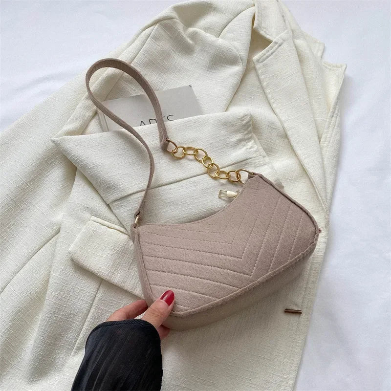 Felt Mini Shoulder Bags for Women Underarm Bags Texture Solid Color Casual Handbags Female Light Crossbody Bags