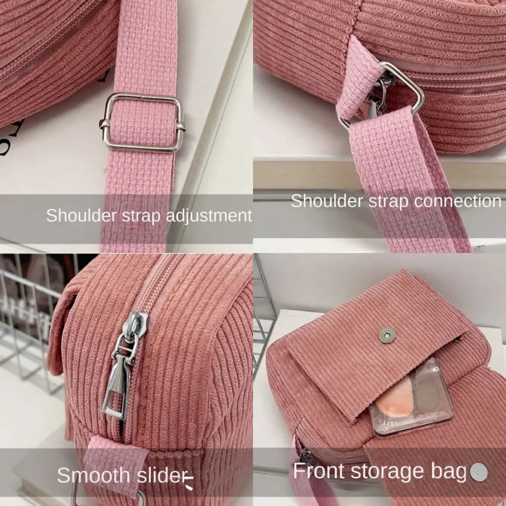 New Corduroy Striped Crossbody Bag Simple Design Adjustable Strap Shoulder Bags Solid Colour Mini Coin Pouch for Casual Wear