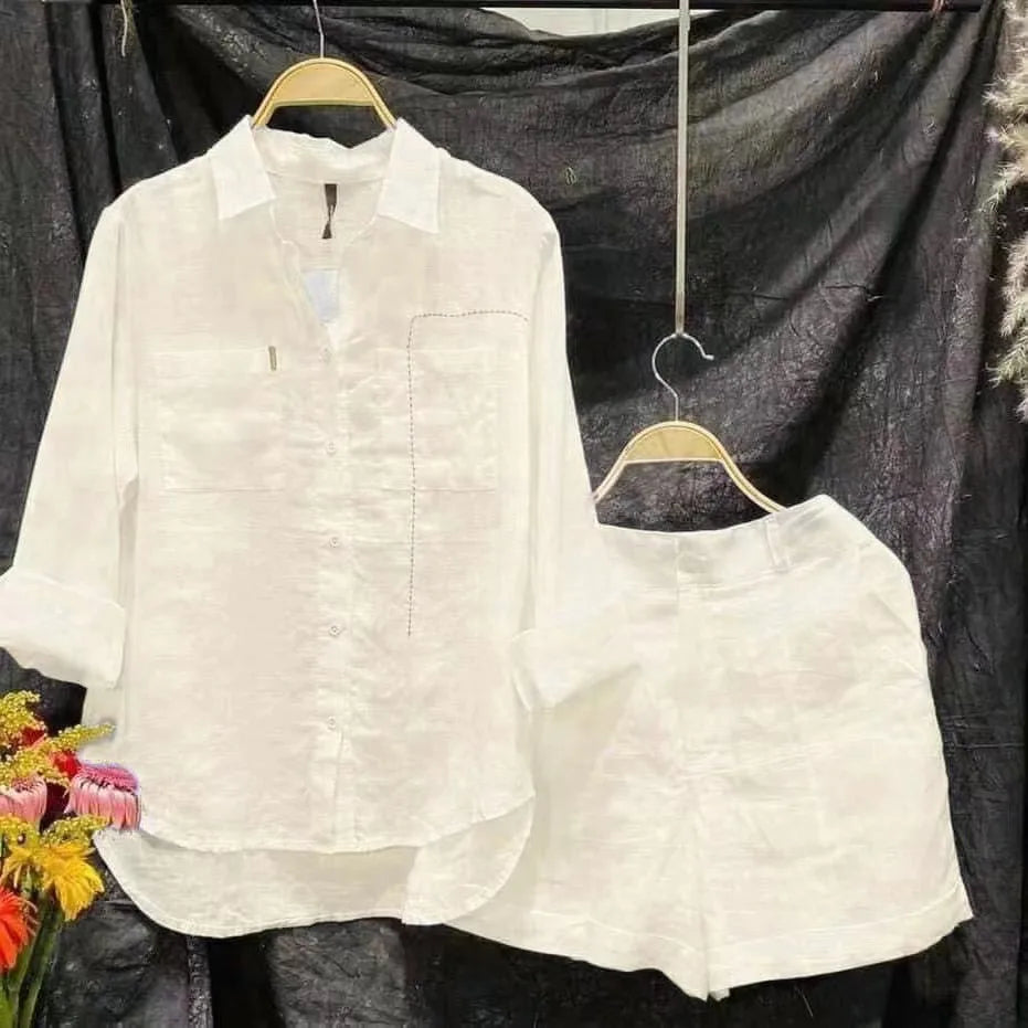 🙋Long Sleeve & Shorts Cotton Linen Casual Set for Women💥💯